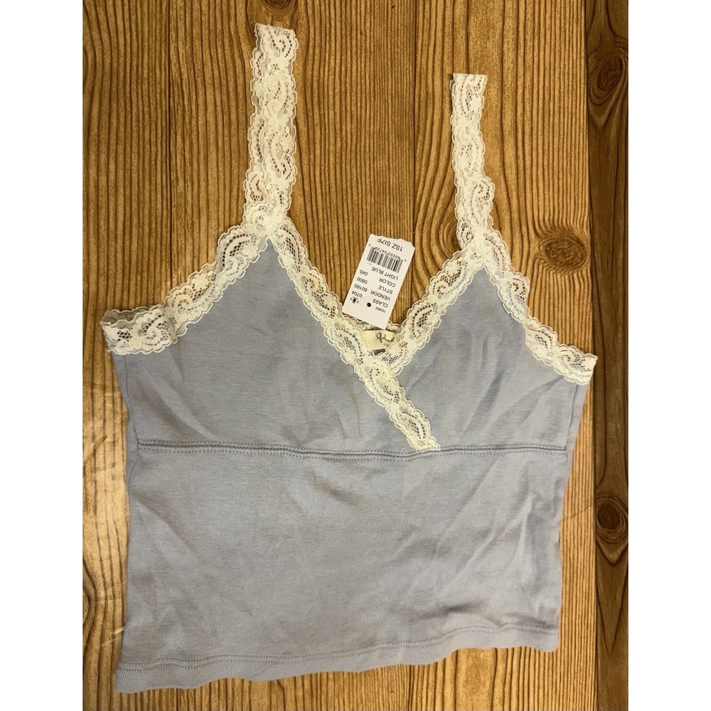 NEW‎ Brandy Melville John Galt One Size Blue Lace Trim Crop Tank Top
